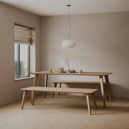 Handmade Solid Oak Dining Set Swiss Edge, Rounded Corners, UK Made - thumbnail 1