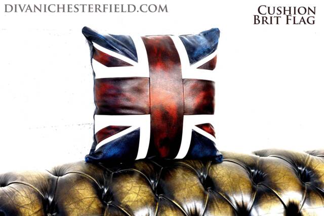 UK Union Jack Flag Leather Cushions Handmade in Italy Patchwork Leathers Pillows - image 1