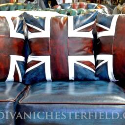 UK Union Jack Flag Leather Cushions Handmade in Italy Patchwork Leathers Pillows - thumbnail 3