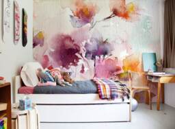 Colorful Floral Painting Removable Wallpaper, Pastel Mural, Wall Covering, Peel & Stick, Decal, Nature, Flowers #17 - thumbnail 1
