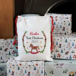 Rocking Horse Christmas Sack, Gifts Bag, 1St Stocking, First Santa Sack - thumbnail 4
