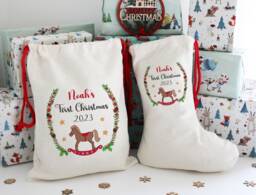 Rocking Horse Christmas Sack, Gifts Bag, 1St Stocking, First Santa Sack - thumbnail 1