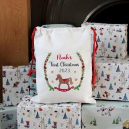 Rocking Horse Christmas Sack, Gifts Bag, 1St Stocking, First Santa Sack - thumbnail 2