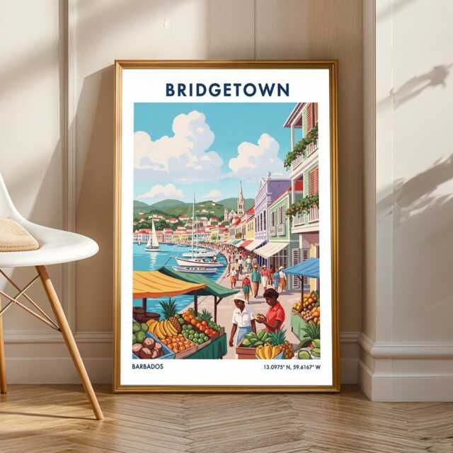 Bridgetown Barbados Art Print Vintage Caribbean Waterfront Market - image 1