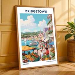 Bridgetown Barbados Art Print Vintage Caribbean Waterfront Market - thumbnail 3
