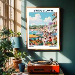 Bridgetown Barbados Art Print Vintage Caribbean Waterfront Market - thumbnail 2