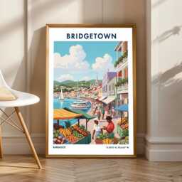 Bridgetown Barbados Art Print Vintage Caribbean Waterfront Market - thumbnail 1