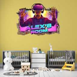 Personalised Gaming Wall Decal With Custom Name, 3D Vinyl Sticker, Boys Bedroom Sports Art 99 - thumbnail 2