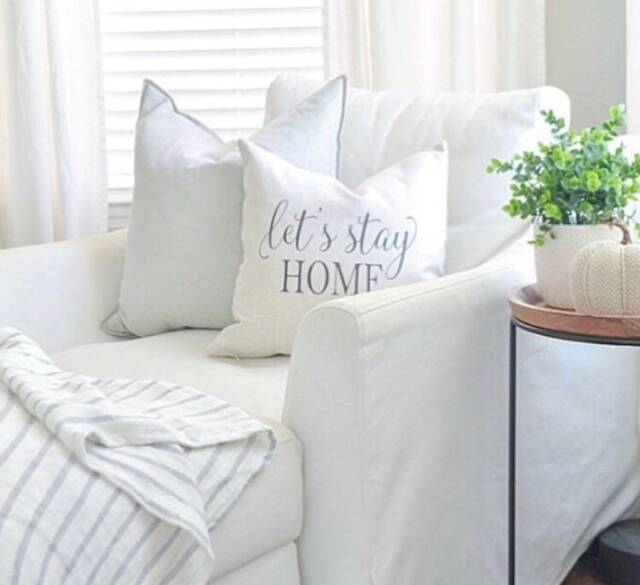 Let's Stay Home Linen Pillow Cover - Rustic Farmhouse Decor - image 1