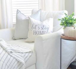 Let's Stay Home Linen Pillow Cover - Rustic Farmhouse Decor - thumbnail 1