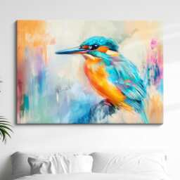 Kingfisher Bird Abstract Oil Painting Watercolor Framed Print & Canvas Large Luxury Animal Wall Art Poster Home Decor Interior Gift - thumbnail 1