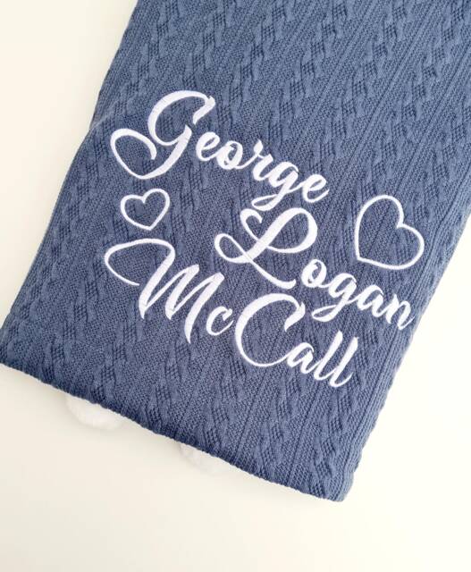 Personalized Baby Blanket, Custom Embroidered Name, Newborn Keepsake Nursery Bedding, Infant Gift, Birth Announcement Throw - image 1