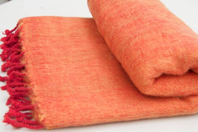 Yak Wool Blanket Rust Orange Travel Shawl, Nepal Hand-Loomed - image 1