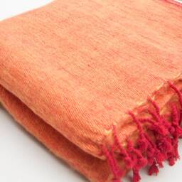 Yak Wool Blanket Rust Orange Travel Shawl, Nepal Hand-Loomed - thumbnail 3
