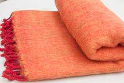 Yak Wool Blanket Rust Orange Travel Shawl, Nepal Hand-Loomed