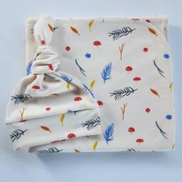 Mushrooms Organic Baby Blanket & Newborn Hat Set. Gender-Neutral Take-Home Shower Gift. Photo Prop - thumbnail 2