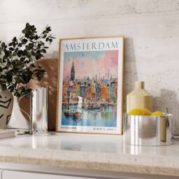 Amsterdam Poster, Netherlands Wall Art, Vintage Travel Decor, Europe Poster - thumbnail 2