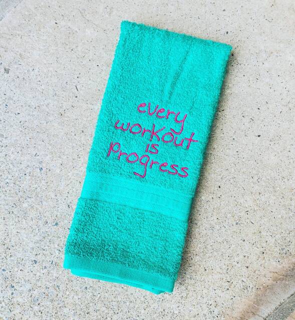 "Embroidered Gym Towel ""Every Workout Is Progress"" Sports Gift - 16x26" - image 1