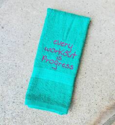 "Embroidered Gym Towel ""Every Workout Is Progress"" Sports Gift - 16x26" - thumbnail 1