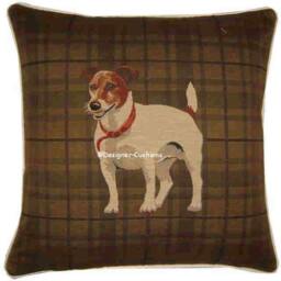 Jack Russell Standing Dark Check Tapestry Cushion Cover Sham - thumbnail 1