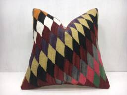Vintage Kilim Pillow Cover 16x16, Bohemian Throw - thumbnail 1