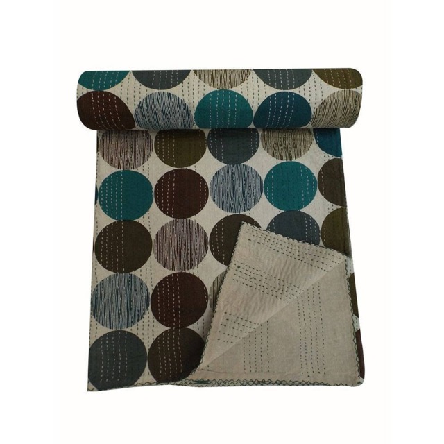Handmade Kantha Quilt Bohemian Queen Size Bedspread - image 1