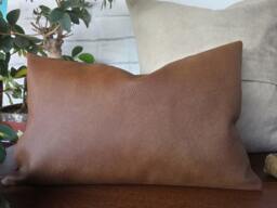 Brown Faux Leather Lumbar Pillow Cover Modern Home Decor - 10x16 Inch - thumbnail 1