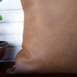 Brown Faux Leather Lumbar Pillow Cover Modern Home Decor - 10x16 Inch - thumbnail 3