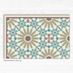 Vinyl Runner Rug With Moroccan Inspired Pattern. Hallway Tiles in Turquoise & Olive Green, Printed To Order - thumbnail 2