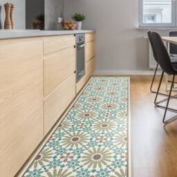 Vinyl Runner Rug With Moroccan Inspired Pattern. Hallway Tiles in Turquoise & Olive Green, Printed To Order - thumbnail 3