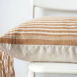 Handwoven Lumbar Pillow Cover Brown & Neutral Hemp, Karen Tribal Design - 14x24 - thumbnail 3