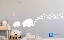 Elephants Love Hearts Cool Nursery/Baby's Room Children's Wall Art Decal Sticker - thumbnail 1