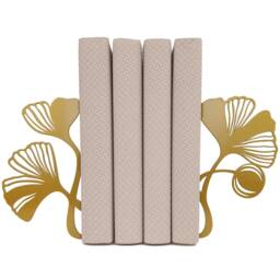 Mariken Bronze Bookends - Modern Art Deco Book Stand Decorative Metal Gold Ginkgo - thumbnail 2