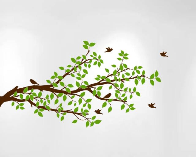 "Tree Branch Wall Decal Branches Birds Vinyl Sticker Nursery Leaves 52"" Wide X 28" - image 1