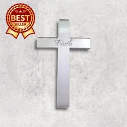 Personalized Cross Acrylic Mirror Wall Art Engraved Religious Decor - thumbnail 1