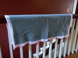 Homespun Crochet Pink & Light Teal Baby Crib Lap Blanket Shower New Baby Gift Unisex. Handmade Rustic Country Cottage Beach - thumbnail 1