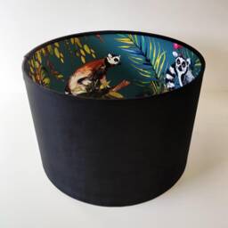 Black Velvet Lampshade With Teal Lemur Lining - thumbnail 3
