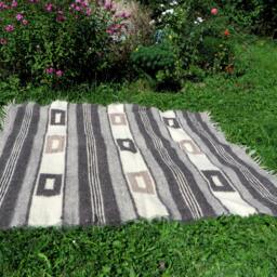 Handwoven Wool Area Rug Grey & White Striped Lizhnyk Throw - 69x93 - thumbnail 2