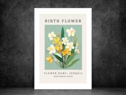Birth Flower Print March Jonquil - Birthday Month Poster Botanical Wall Art Gift Idea A5 A4 A3 Framed Or Unframed - thumbnail 1