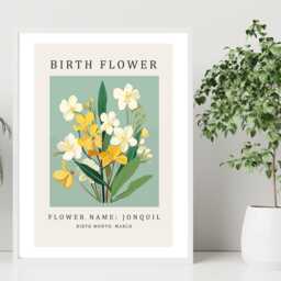 Birth Flower Print March Jonquil - Birthday Month Poster Botanical Wall Art Gift Idea A5 A4 A3 Framed Or Unframed - thumbnail 2
