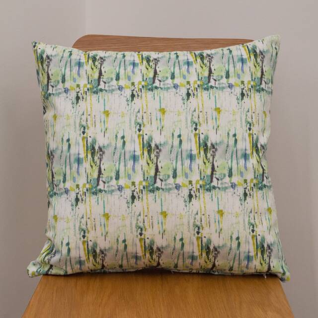 Abstract Green & Blue Paint Splat Cushion. 100% Cotton. Double Sided. 17x17