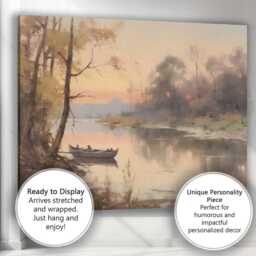 Misty River Boat Tranquil Woodland Waterside Landscape Canvas Wall Art Print Decor Picture Ready To Hang - thumbnail 3