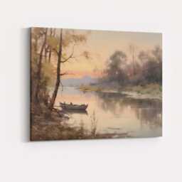 Misty River Boat Tranquil Woodland Waterside Landscape Canvas Wall Art Print Decor Picture Ready To Hang - thumbnail 4