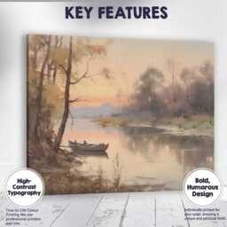 Misty River Boat Tranquil Woodland Waterside Landscape Canvas Wall Art Print Decor Picture Ready To Hang - thumbnail 1
