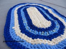Under The Sea Crocheted Oval Shape Rag Rug, Eco Friendly, Washable, Bath Mat, Durable, Kitchen Home Decor, Blue, Baby Yellow, Pastel - thumbnail 1
