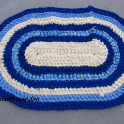 Under The Sea Crocheted Oval Shape Rag Rug, Eco Friendly, Washable, Bath Mat, Durable, Kitchen Home Decor, Blue, Baby Yellow, Pastel - thumbnail 2