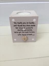 Shabby Personalised Chic Aunty & Uncle Auntie Aunt Great Wooden Candle Gift Any Name You Would Like