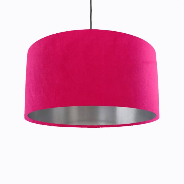 Cerise Pink Lampshade in Velvet With Silver Lining, Large Plain Ceiling Lightshade - image 1