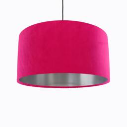 Cerise Pink Lampshade in Velvet With Silver Lining, Large Plain Ceiling Lightshade