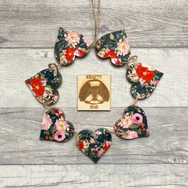 Floral Heart Garland, Wooden Botanical Bunting, Gardening Gifts, Flower Wall Decor For Her - image 1
